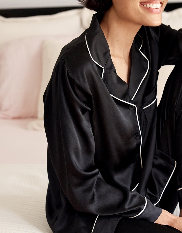 Papinelle - Sylvie Silk Piped Full Length PJ Set