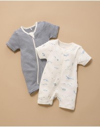 Purebaby - 2 Pack Short Zip Growsuit -Babies