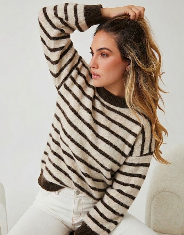 Esther & Co - Pollock Knit - Choc Stripe