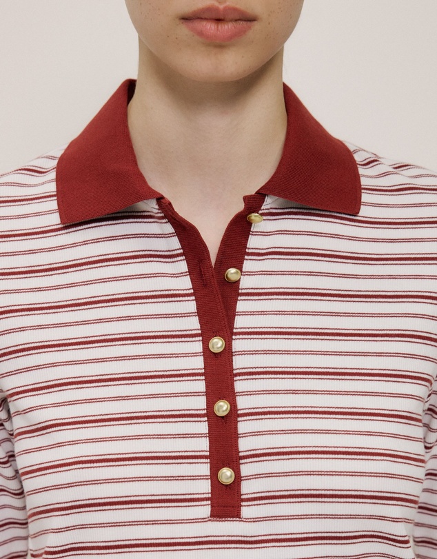 Trenery - Half Placket Stripe Polo in Russet