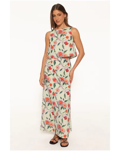 Petal & Pup - Madison Linen Column Skirt - Green Painted Floral