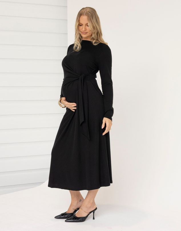 Angel Maternity - Nina Maternity Side Tie Dress – Black