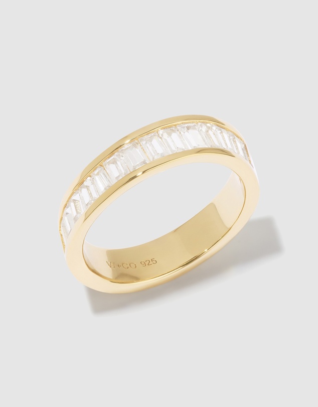Wanderlust + Co - Pave Baguette 14K Gold Vermeil Ring