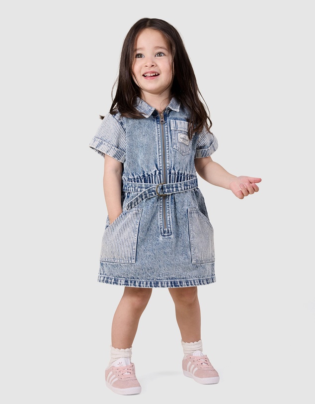 Goldie + Ace - Piper Pinstripe Denim Belted Dress - Babies-Kids