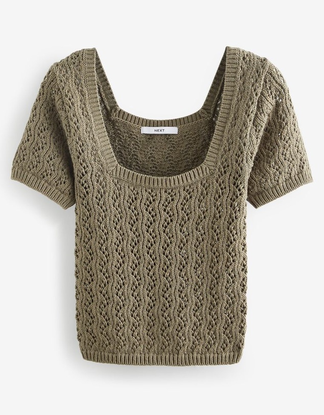NEXT - Square Neck Stitch Detail Short Sleeve Knitted Top