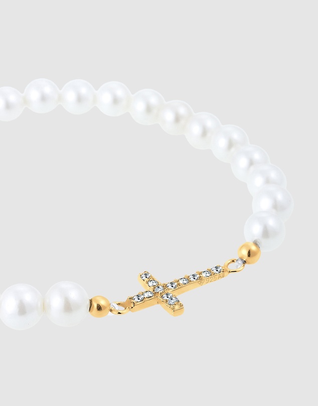 Elli Jewelry - Bracelet with Pearls Cross Crystals 925 Sterling Silver Gold-plated