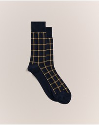 Trenery - Windowpane Check Crew Sock in Navy