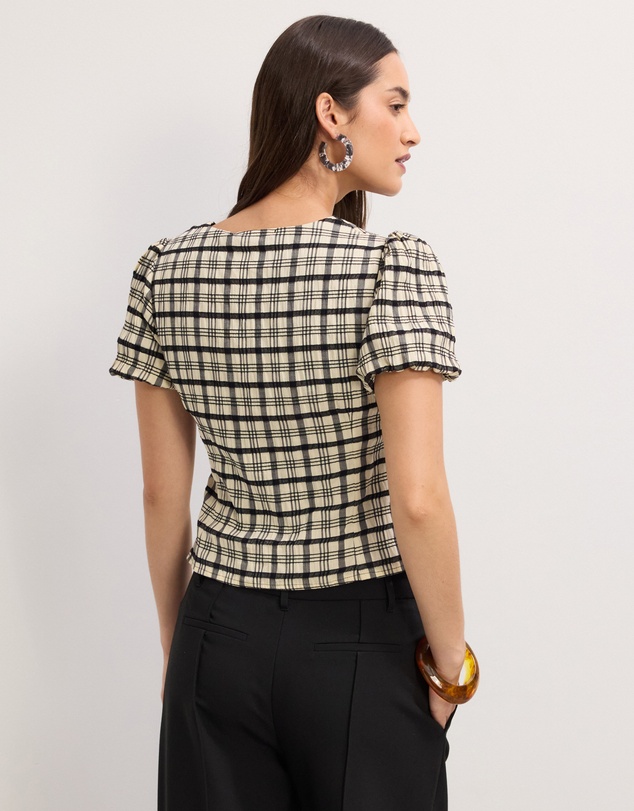 The Fated - Adela Check Puff Sleeve Top