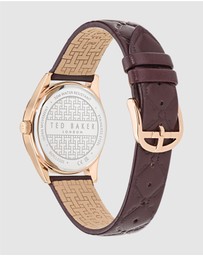 Ted Baker - Coolly Rose Gold-Tone 34mm Burgundy Embossed Leather Watch