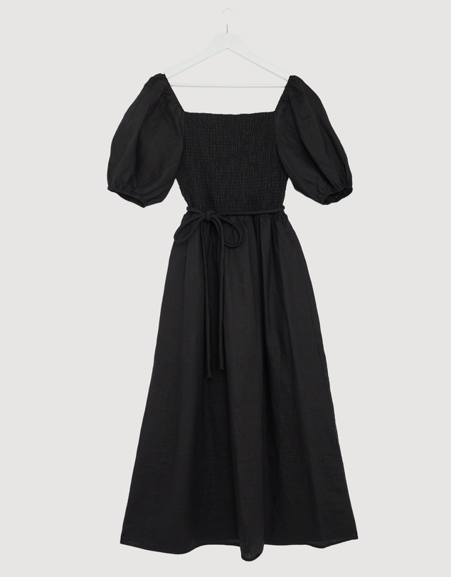 Revibe - Repaired AERE Olana Shirred Linen Midi Dress - AU 18