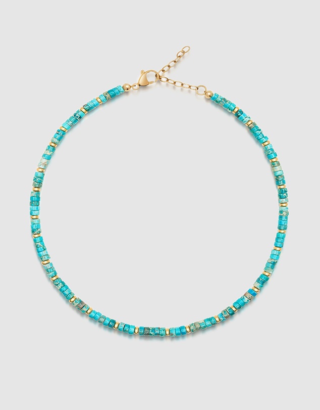 Nialaya Jewellery - Women's Heishi Turquoise Choker with Gold