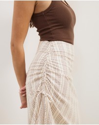 Atmos&Here - Sally Striped Cotton Ruched Side Tie Midi Skirt