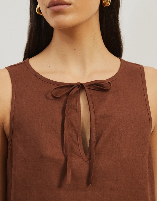 Atmos&Here - Tie Front Linen Blend Mini Dress