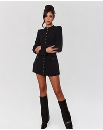 Heiress Beverly Hills - Long Sleeve Gold Button Down Blazer Mini Dress