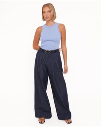 Petal & Pup - Elinor Cuffed Denim Pant - Dark Wash