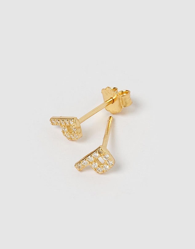Izoa - Alphabet Mini Letter P Stud Earrings Gold