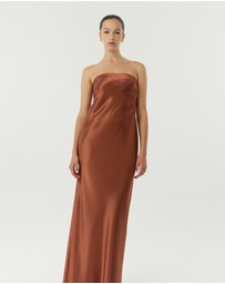 Third Form - Satin Tie Back Strapless Maxi Dress