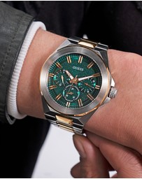 GUESS - Two-Tone Silver and Gold-Tone 46mm Green Dial Men's Watch
