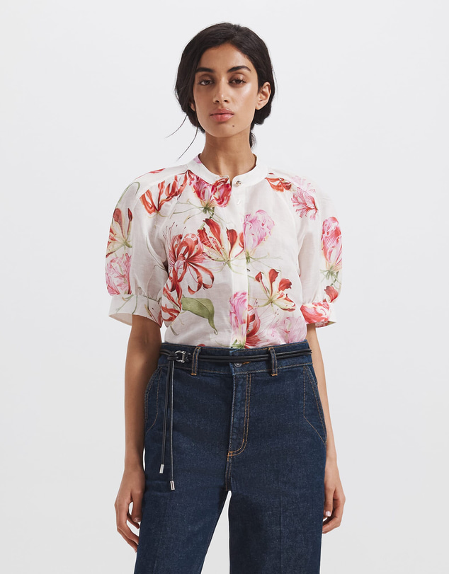 SABA - Mariposa Silk Linen Short Sleeve Blouse