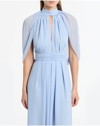 Carla Zampatti - Powder Blue Georgette Halter Cape Gown