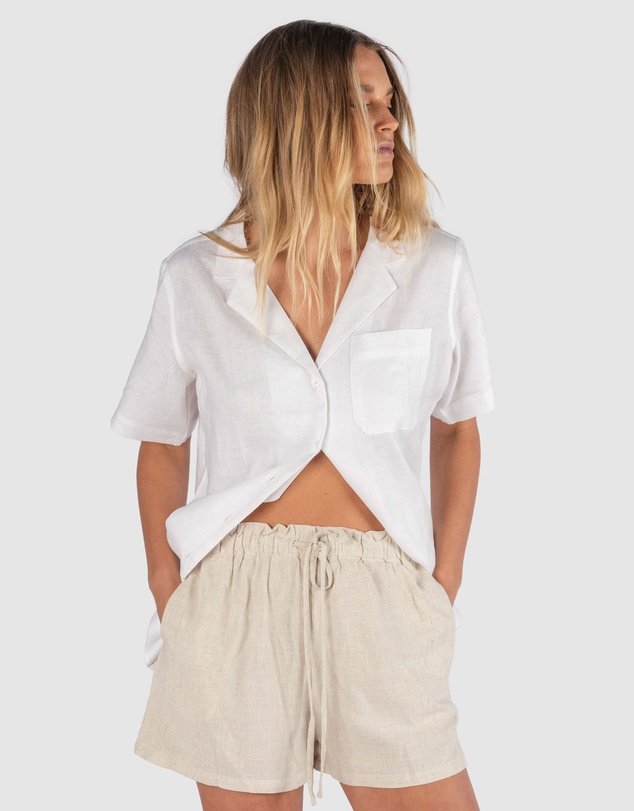 CAMIXA - REVERE Open Collar Short Sleeve Linen shirt
