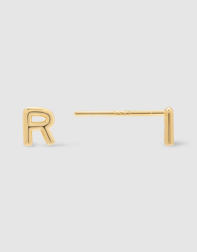 Wanderlust + Co - Alphabet Bubble Gold Stud Earrings - Letter R
