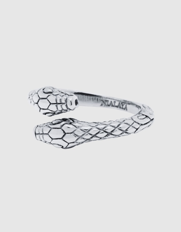 Nialaya Jewellery - Men's Stainless Steel Vintage Snake Ring