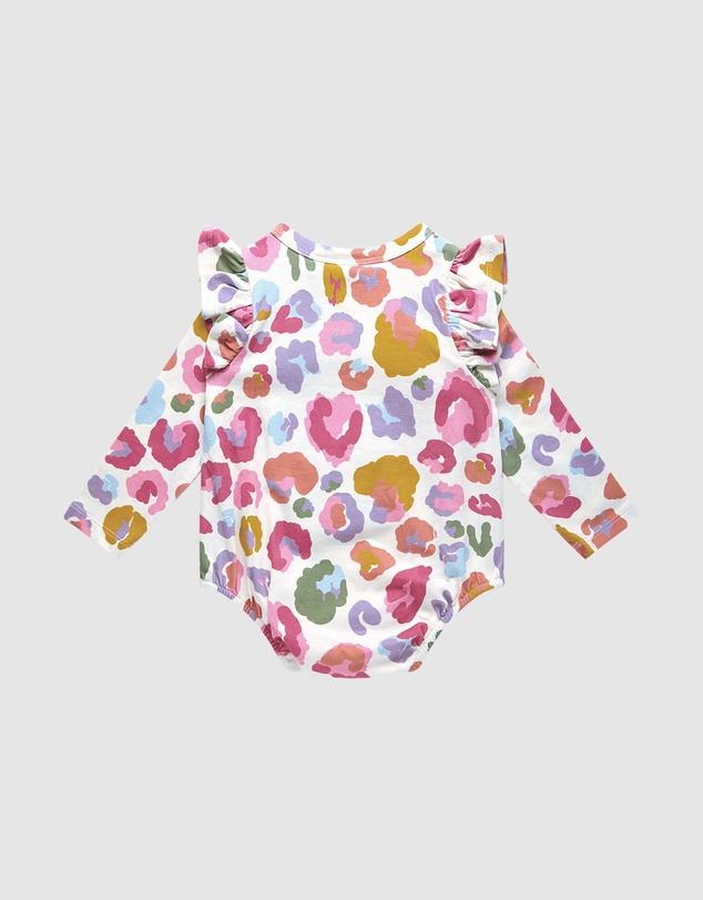 Rock Your Baby - Rainbow Leopard Long Sleeve Frill Bubble Bodysuit