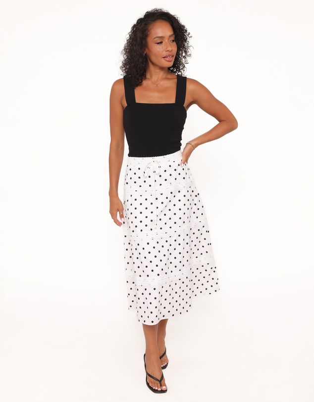 Petal & Pup - Lucia Tiered Midi Skirt - White Polka Dot