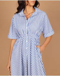Petal & Pup - Finn Collared Midi Dress - Blue Stripe