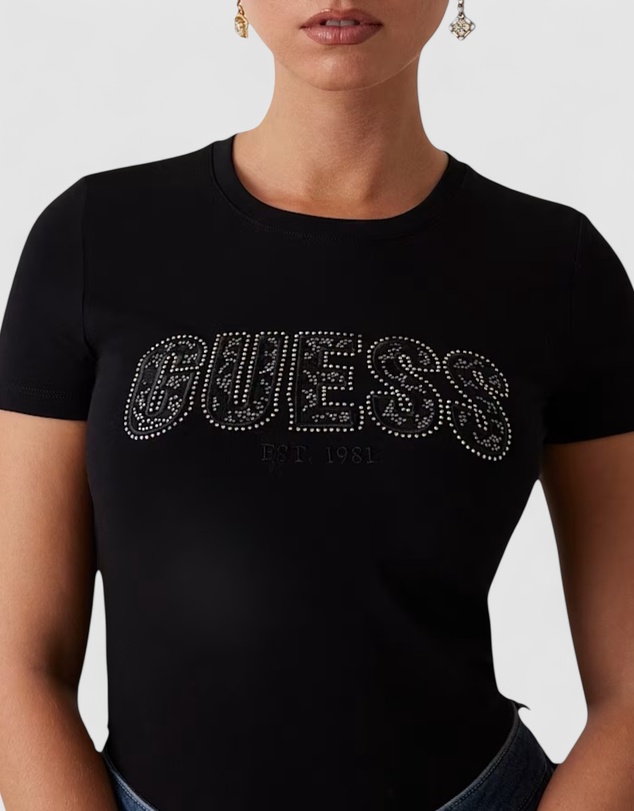 GUESS - Crew Neck Short Sleeve Logo Lace T-Shirt