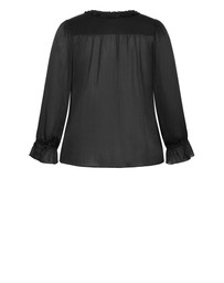City Chic - Plus size Maia Ruffle V Neck Top - black