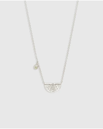 By Charlotte - Silver Lotus Birthstone Necklace - August