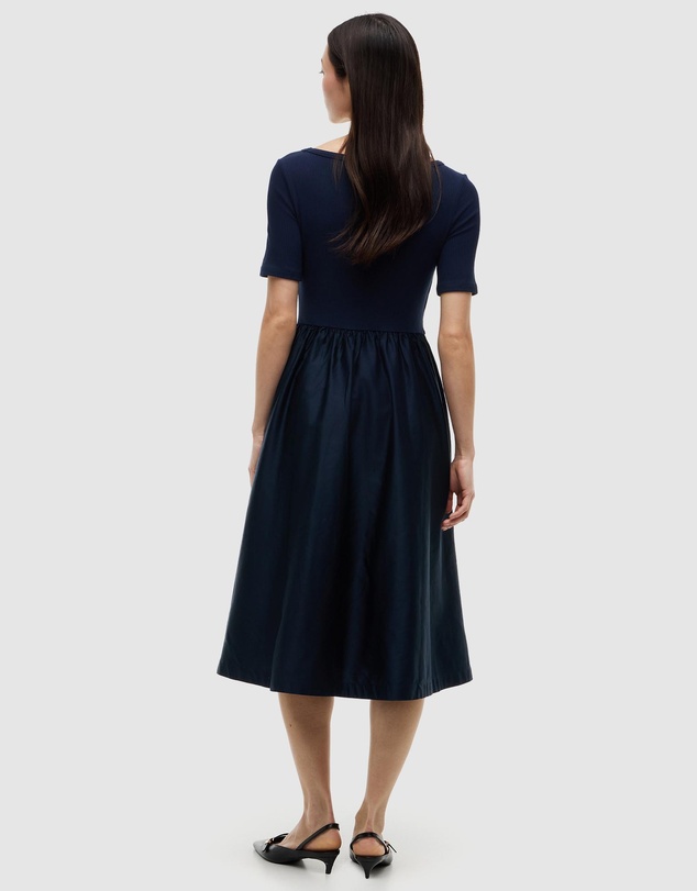 Tommy Hilfiger - Gold-Tone Button Ribbed Midi Flare Dress