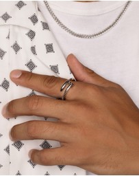 Nialaya Jewellery - Men's Silver Nail Ring with Dorje Engraving