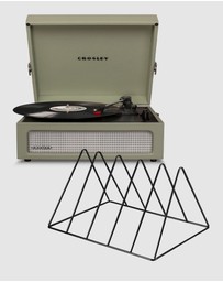 Crosley - Crosley Voyager Bluetooth Portable Turntable - Sage + Gadhouse Vinyl Rack Bundle - Black