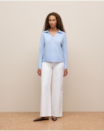 Trenery - Alpaca Merino Blend Polo in Soft Blue