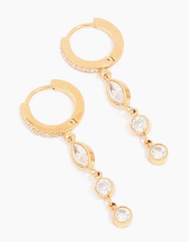 Lovisa - Waterproof Gold Plated Stainless Steel Cubic Zirconia Droplet Huggie Earrings