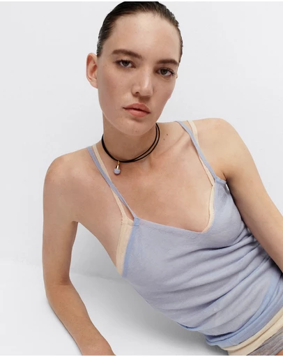PDPAOLA - Blue Lace Agate Riviera Pendant Leather Necklace