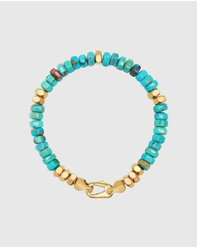 Nialaya Jewellery - Men's Hexagon Beaded Bracelet with Turquoise and Gold