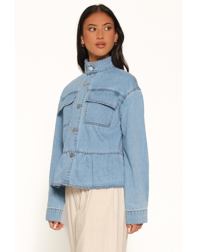 Petal & Pup - Darna Peplum Denim Jacket - Medium Wash