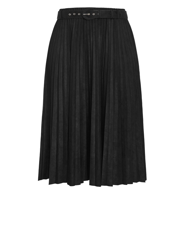 City Chic - Plus size Sueded Pleat Midi Skirt - black