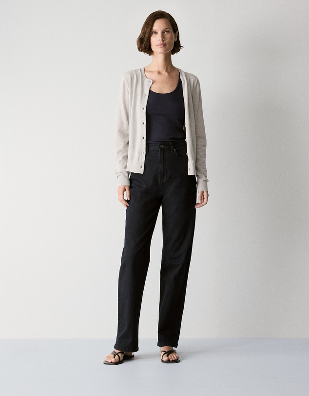 Trenery - Merino Classic Crew Cardigan in Grey Melange