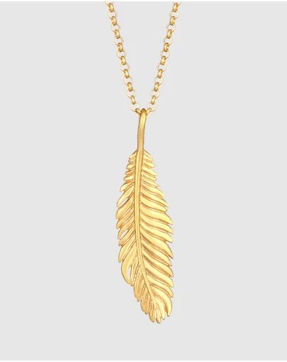 Kuzzoi - ICONIC EXCLUSIVE - Feather Pendant Necklace in Gold-Plated 925 Sterling Silver