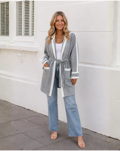 Esther & Co - Adelle Coatigan - Grey Print