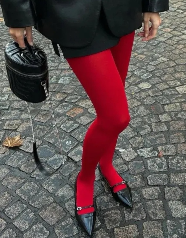 High Heel Jungle - Cherry Red Luxe Opaque Tights