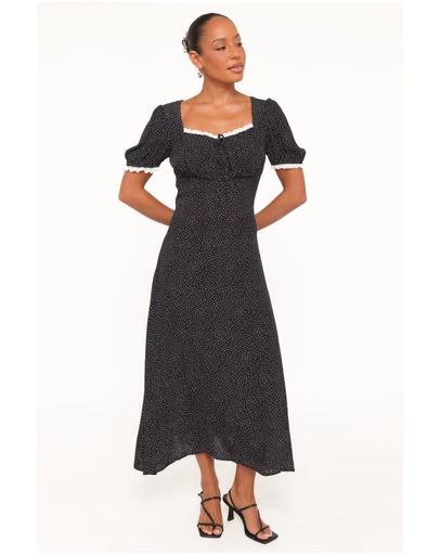 Petal & Pup - Francine Lace Midi Dress - Black Polka Dot