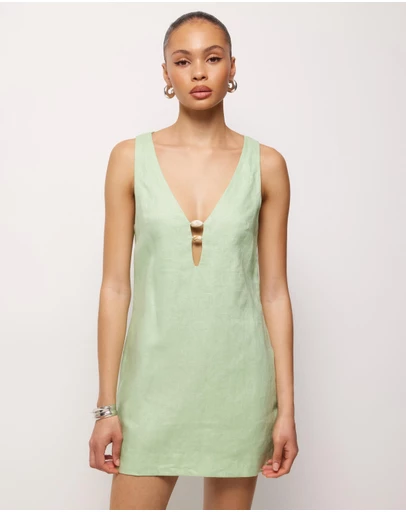 AERE - Fiora Linen Resin Trim Shift Dress