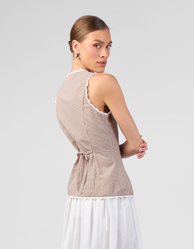MVN - Gingham Lace Trim Top