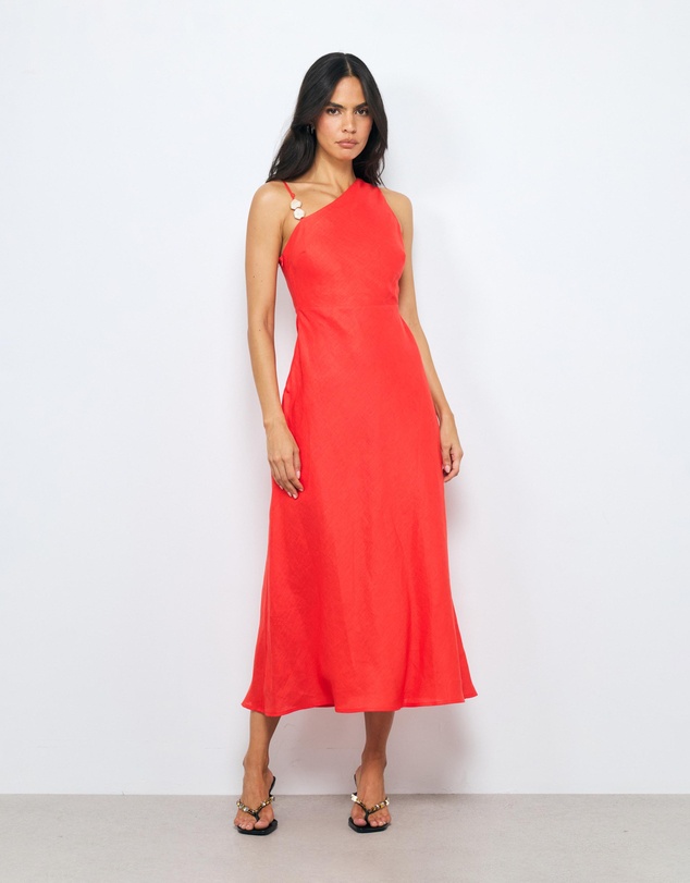 AERE - Gigi Beaded Linen Midi Dress